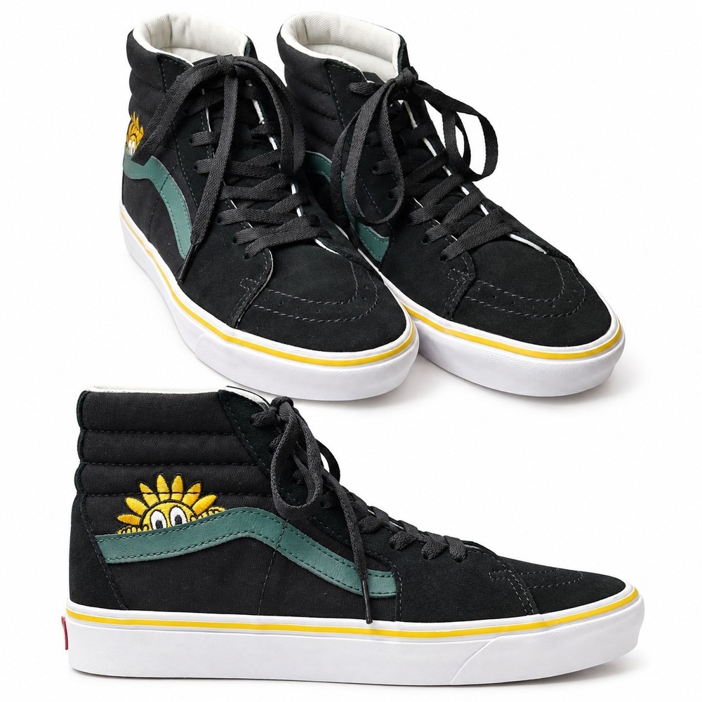 VANS ComfyCush Sk8-Hi Trip Outdoors Sneaker Men/8 Wmn/9.5 Black Yellow Sunny Day